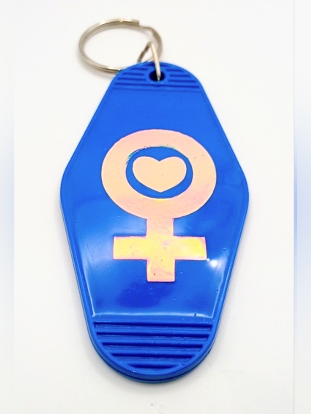 Blue Holographic Female Symbol Keychain Retro Motel Style Handmade Resin